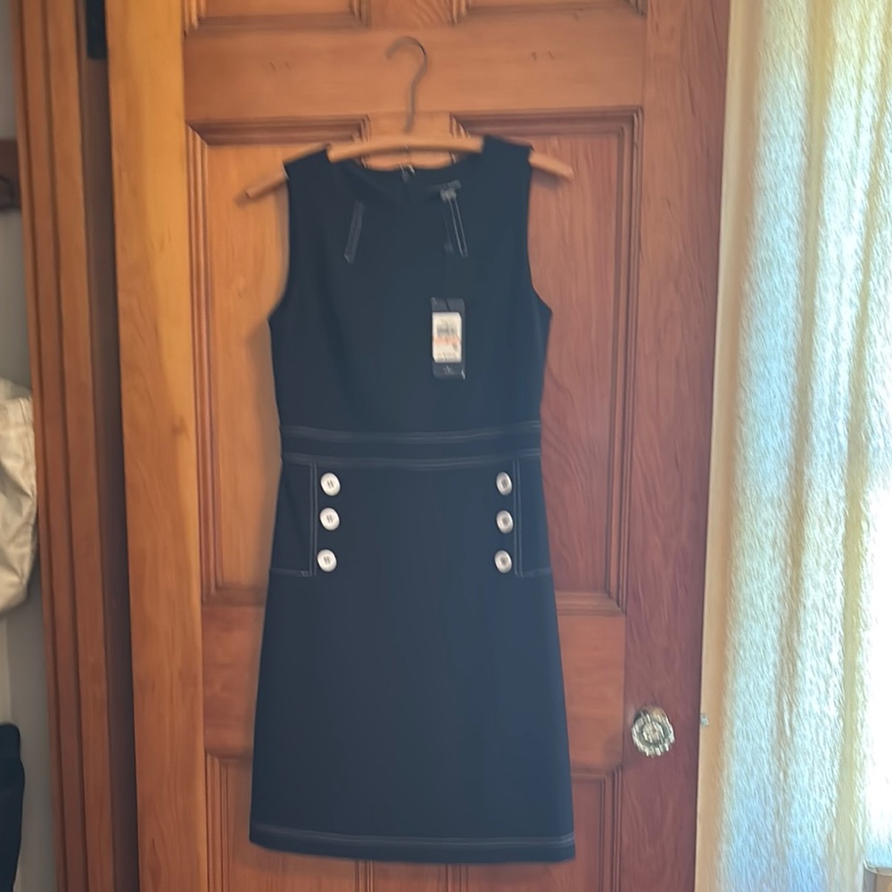 Tommy Hilfiger Black Sheath Midi Dress Crew Neck